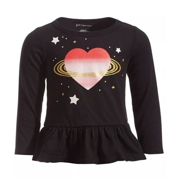 New FIRST IMPRESSIONS Baby Girls Space Heart Long-Sleeve Peplum T-Shirt size 6-9 - Picture 2 of 3